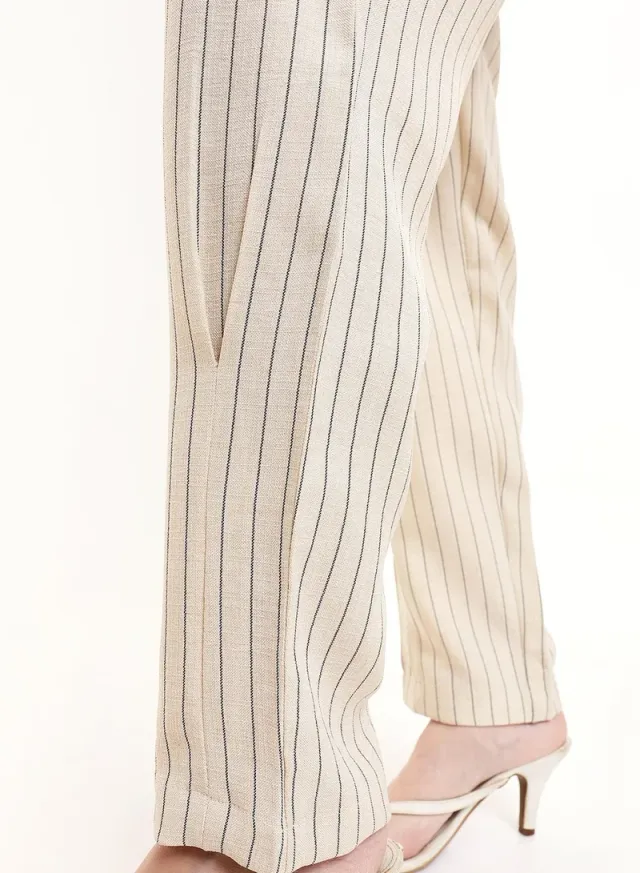 Beige Striped Ankle-Length Chinos for Women - Straight Fit – image 4