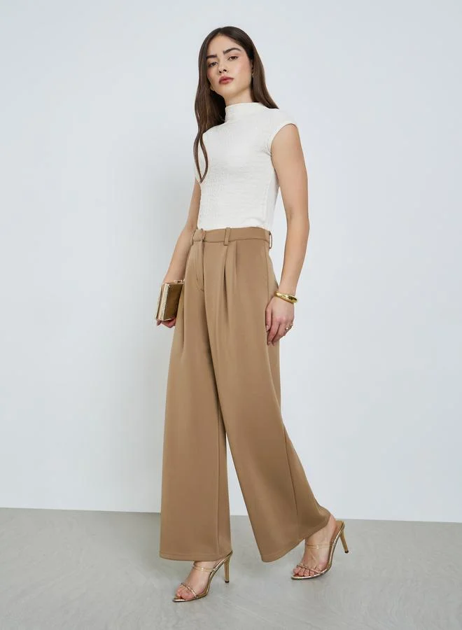 Wide Leg Pleated Trousers, Tan