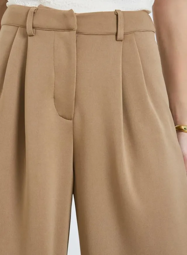 Wide Leg Pleated Trousers, Tan – image 3