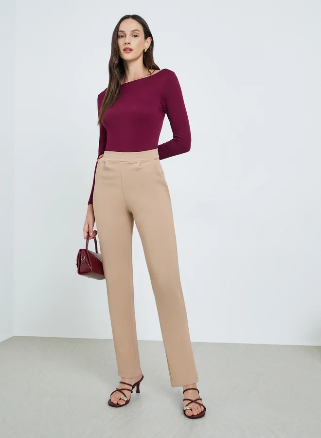 Tapered Leg Pocket Pants, Beige