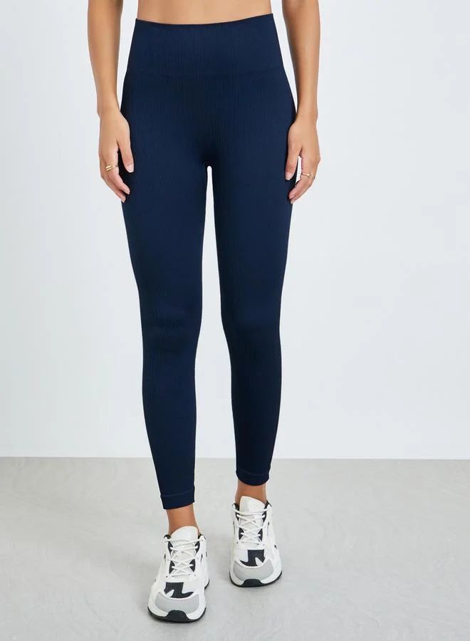 Ribbed Scrunch Leggings Navy Blue
