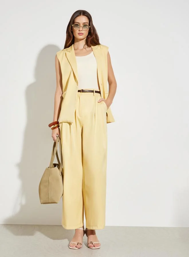 Pleated Wide Leg Trousers Yellow