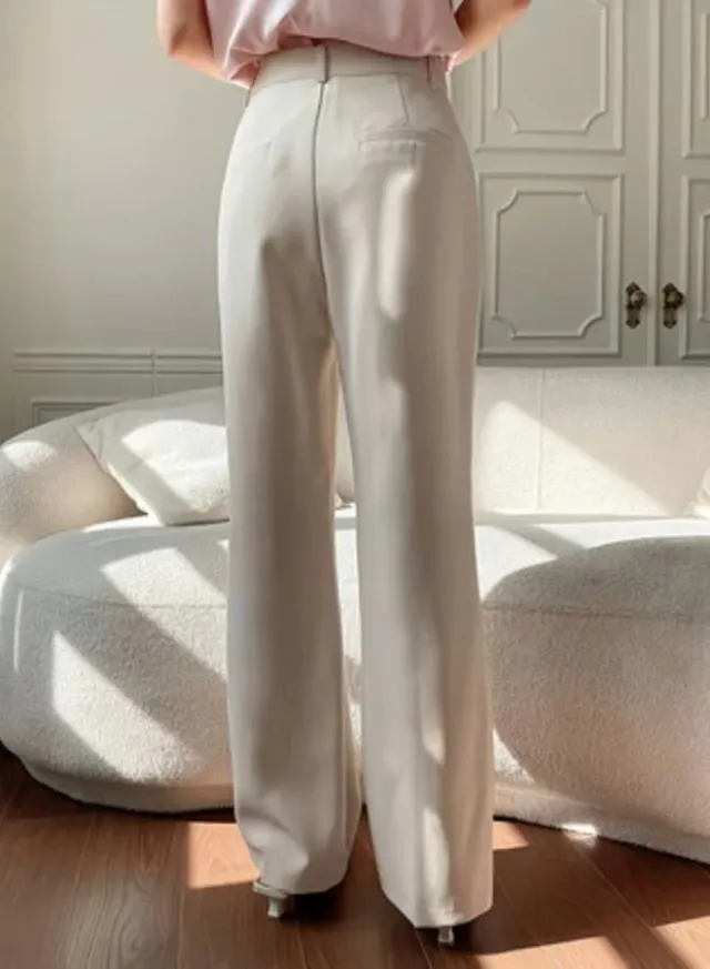 Straight Leg Pants, Beige – image 2