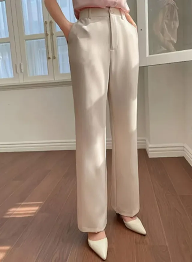 Straight Leg Pants, Beige – image 4