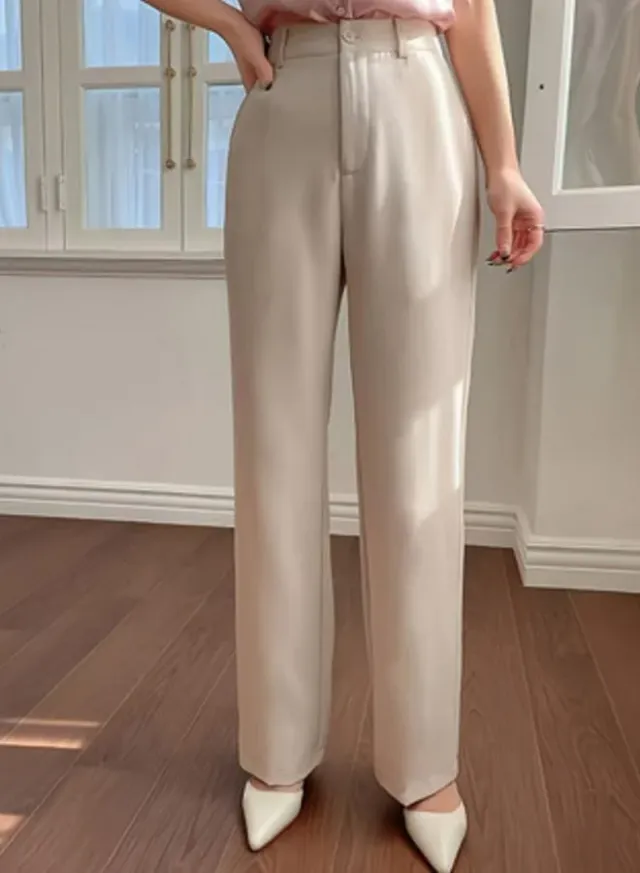 Straight Leg Pants, Beige – image 5
