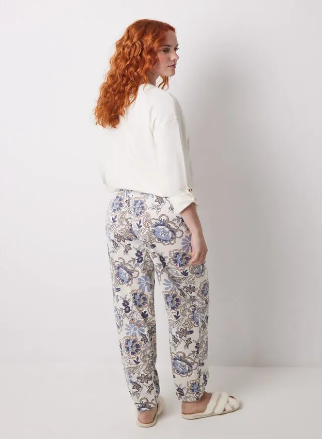 Floral Print Carrot Trousers - Light Blue - 100% Cotton – image 3