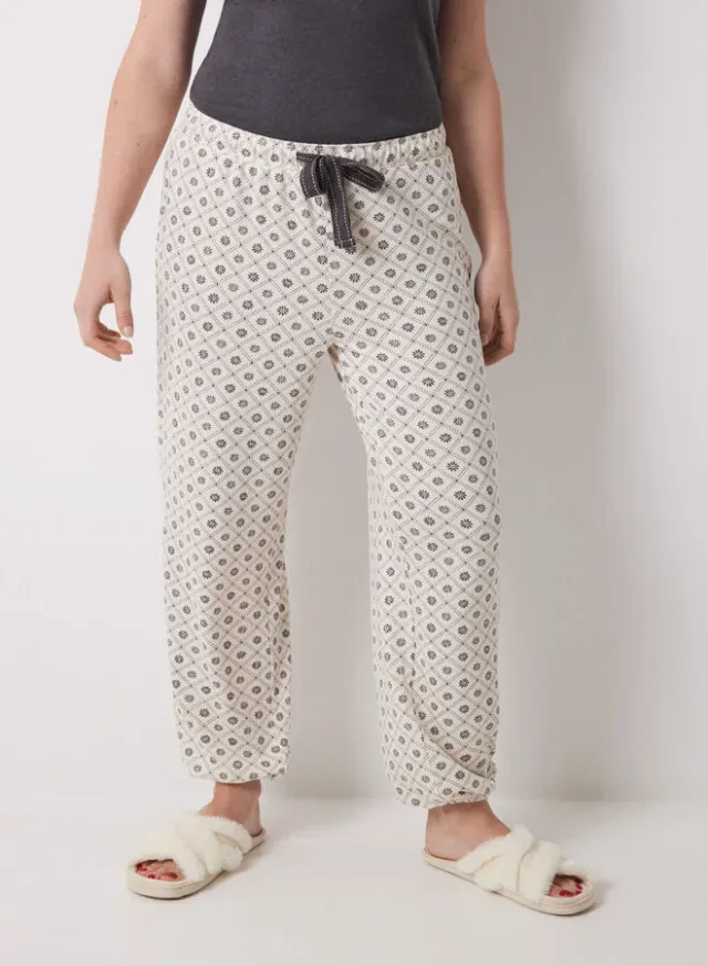 Ivory Checkered Floral Print Carrot Trousers for Women – image 6