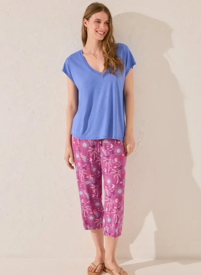Print Viscose Capri Trouser Purple/Lilac