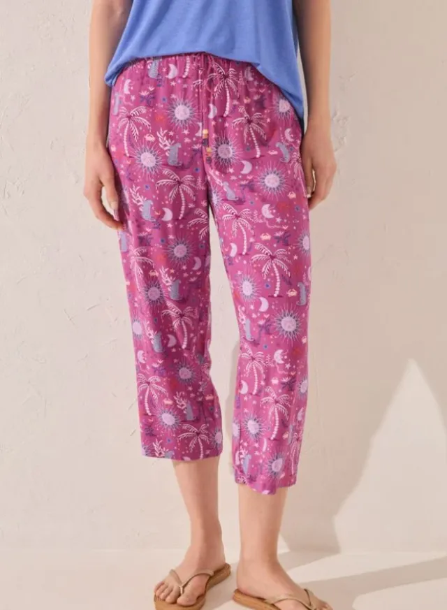 Purple Lilac Printed Viscose Capri Trousers for Women – image 4