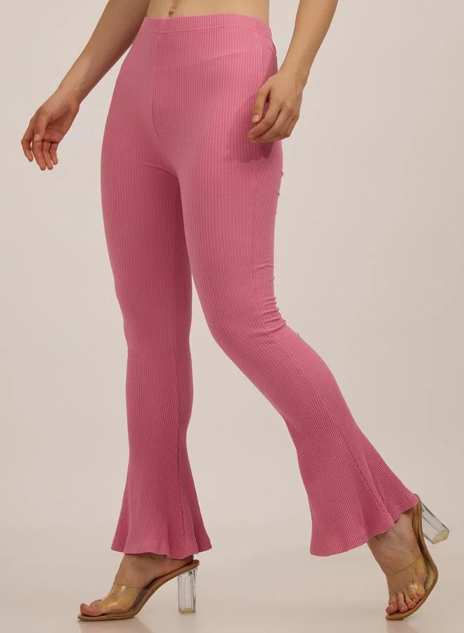 Ribbed Flared Leggings Pink