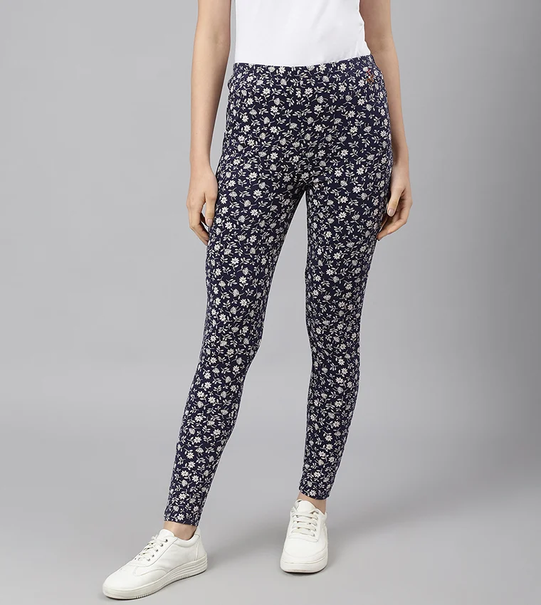 Polo Club Floral Leggings Navy Blue