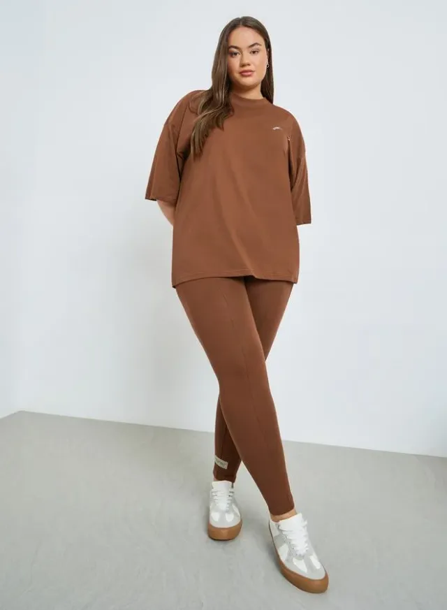 Plus Size Brown Solid Cotton Leggings - High Rise Fit – image 4