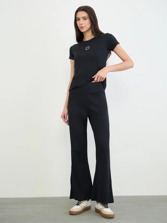Ribbed Flared Leggings Black