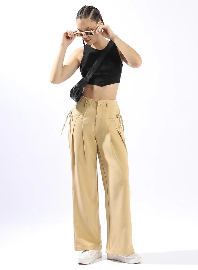 Women's Wide Leg Trousers Beige