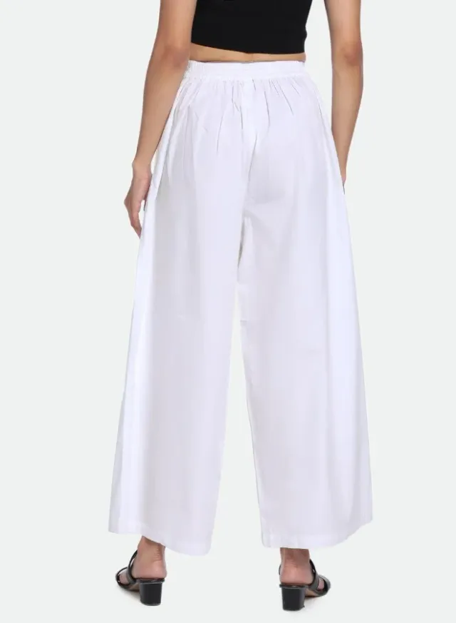 White Cotton Blend Wide Leg Cropped Trousers for Women – image 6