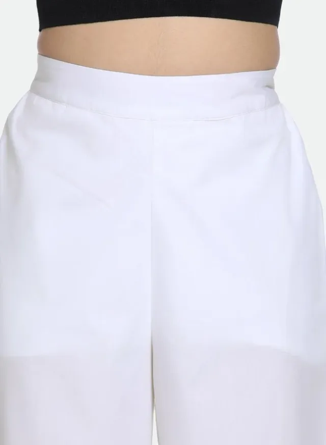 White Cotton Blend Wide Leg Cropped Trousers for Women – image 7