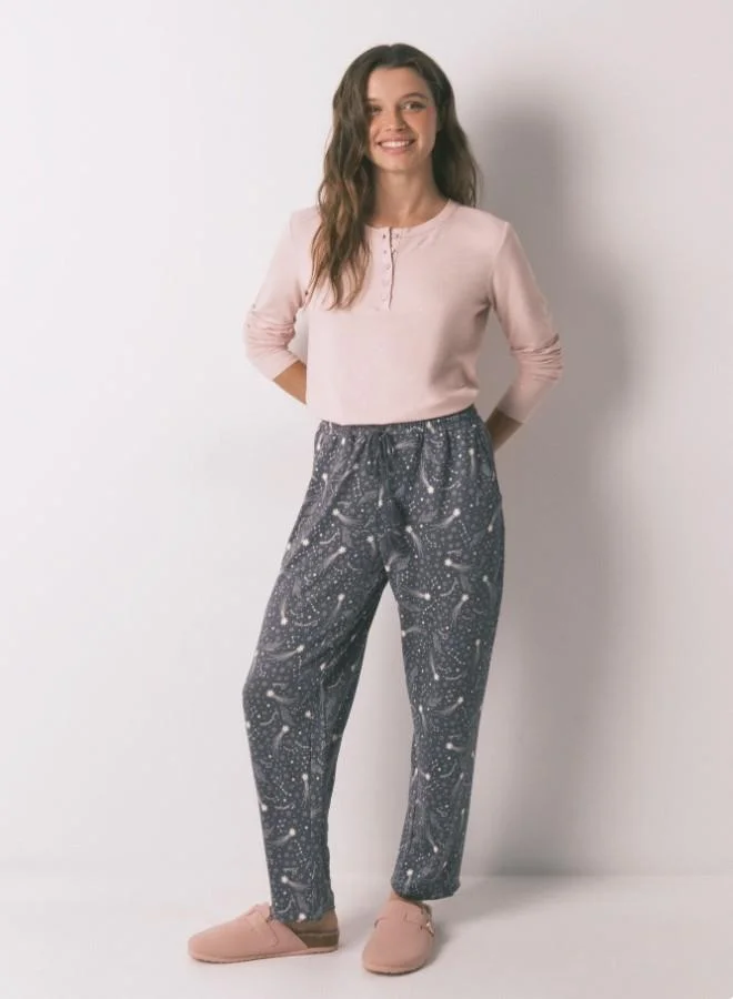Warm Jersey-Knit Star Trouser, Grey