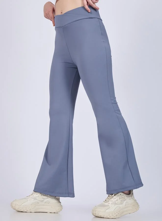 Flared Leggings Criss-Cross Waist Grey