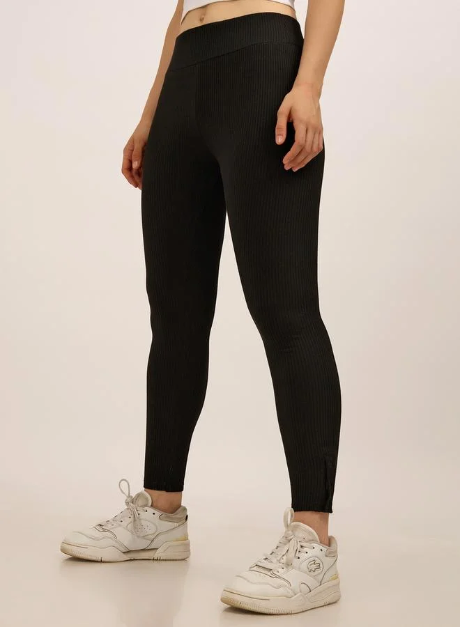 Basic Ribbed Leggings Black