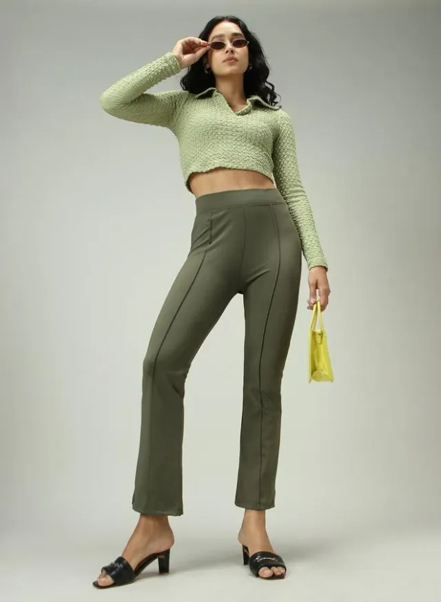 Fitted Flared Leggings Olive – image 4