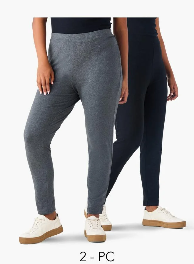 Ulla Popken Plus Size 2-Pack Elastic Waist Leggings