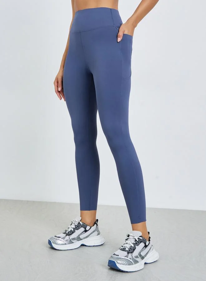 Broad Waist Side Pocket Leggings Navy Blue