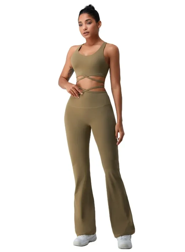 Womens High Waist Flared Tummy Control Workout Leggings