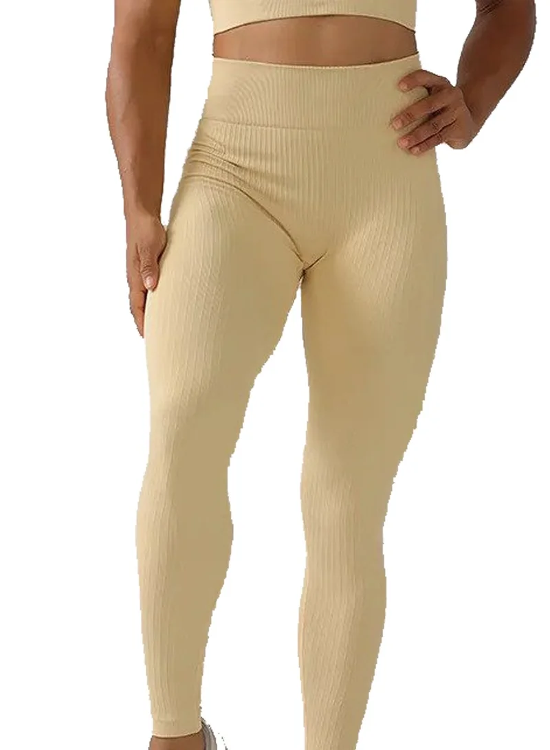Women's Workout Seamless Ruched Lifting High Waist Leggings Full Length Beige