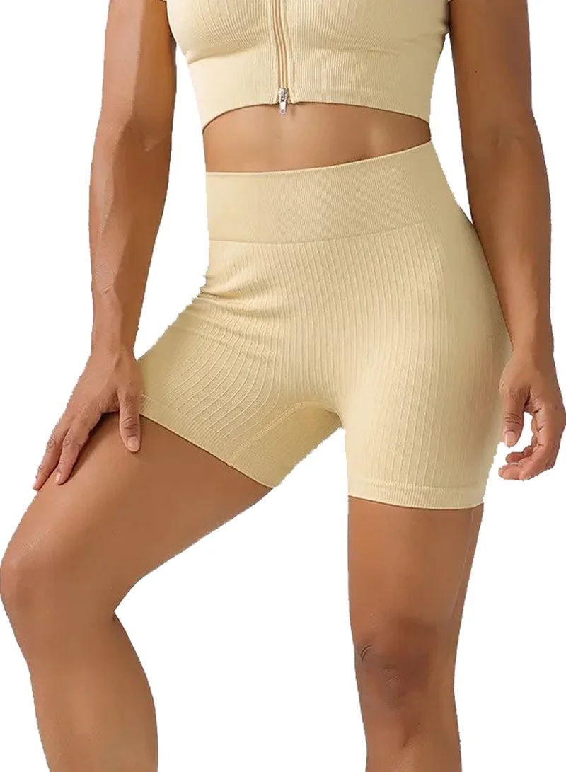 Women's Seamless Wide Ribbed ACTIVATION Biker Shorts Beige