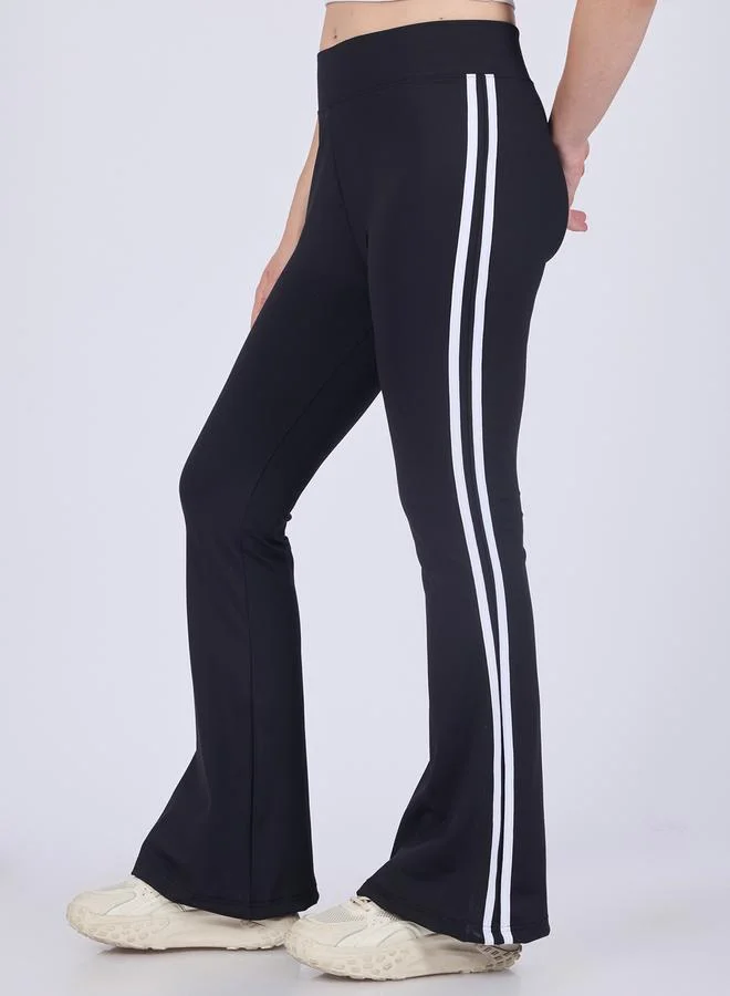 Flared Contrast Striped Leggings Black
