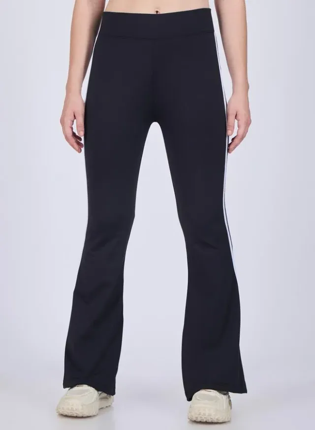 Flared Contrast Striped Leggings Black – image 5