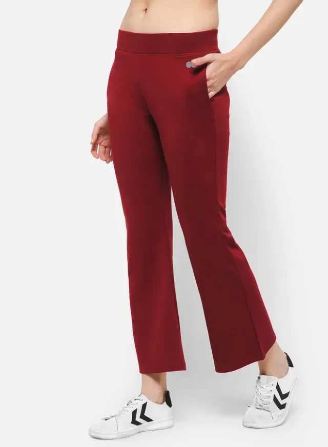 Flared Side Pocket Yoga Pants, Maroon – image 4