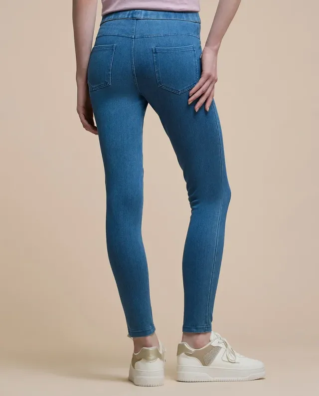 Washed Blue Bodycon Jeggings with Elastic Waist for Women – image 4
