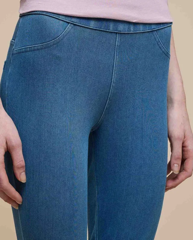 Washed Blue Bodycon Jeggings with Elastic Waist for Women – image 5