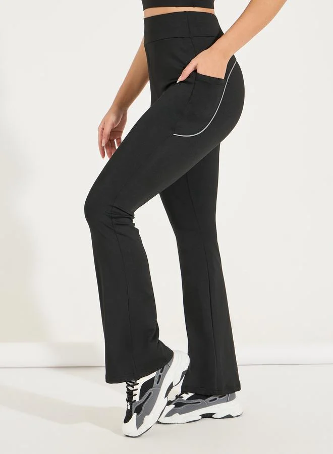Reflective Strip Pocket Flared Leggings