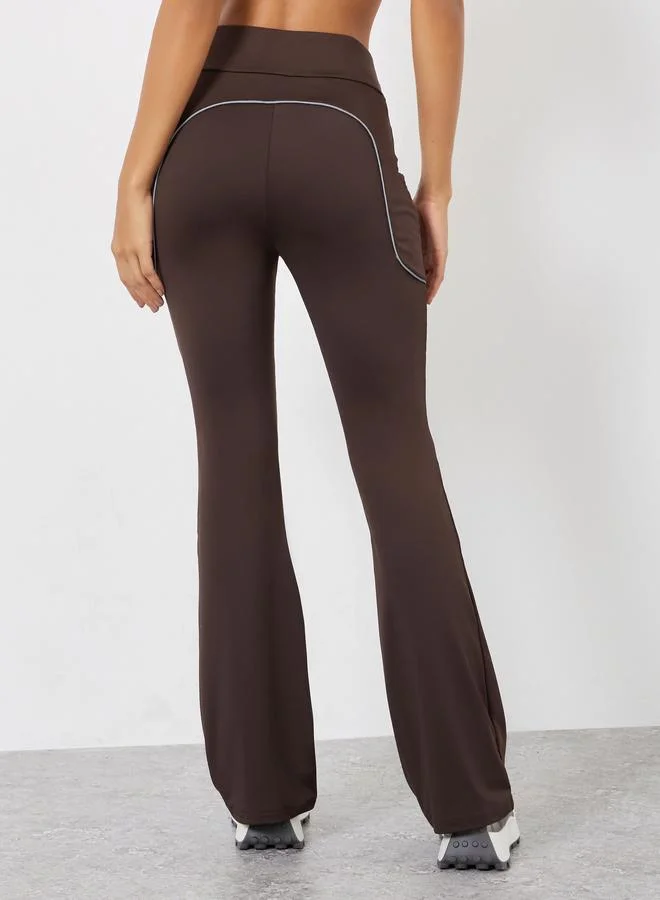 Reflective Strip Pocket Flared Leggings