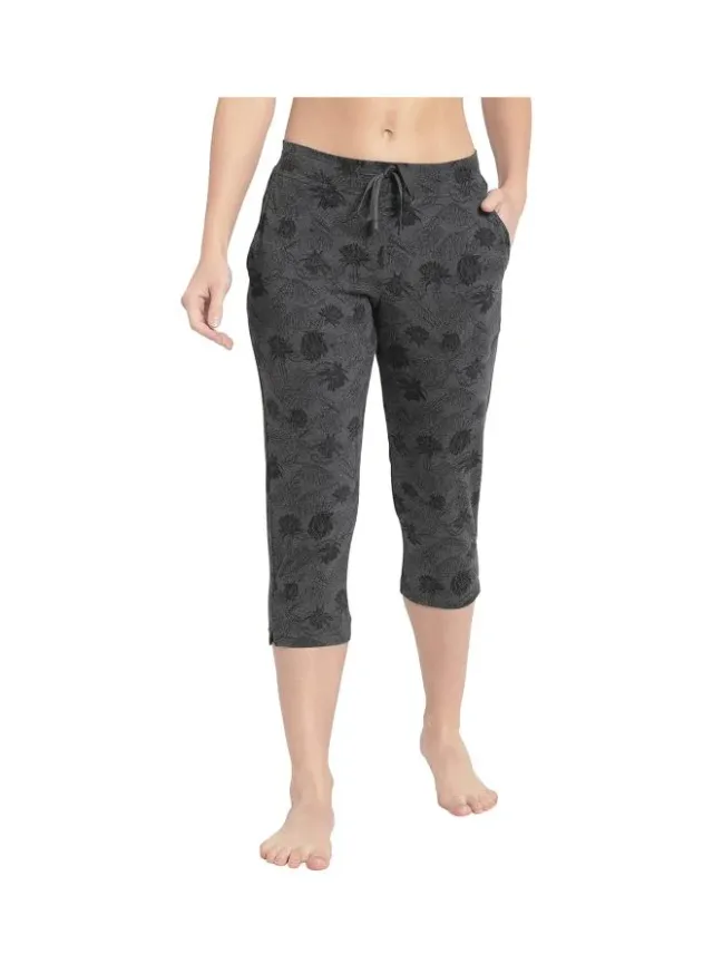 Women's Floral High-Rise Capri Pants with Elastic Waistband