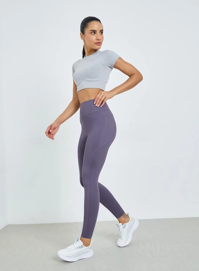 Broad Waist Side Pocket Leggings Purple