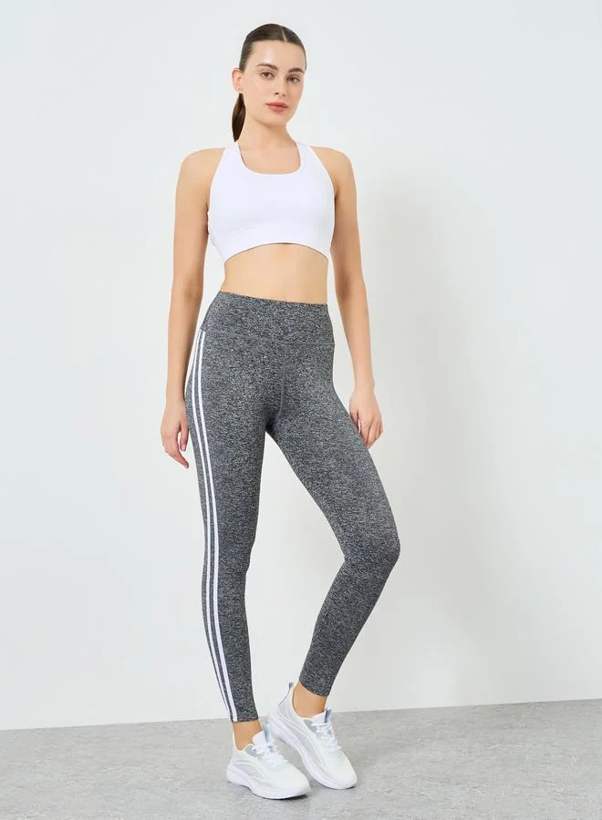 Women Dual Stripes Leggings Grey Melange