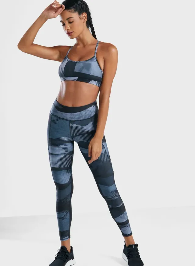 Women's Running Tights - Blue and Gray Abstract Print - Skinny Fit – image 4