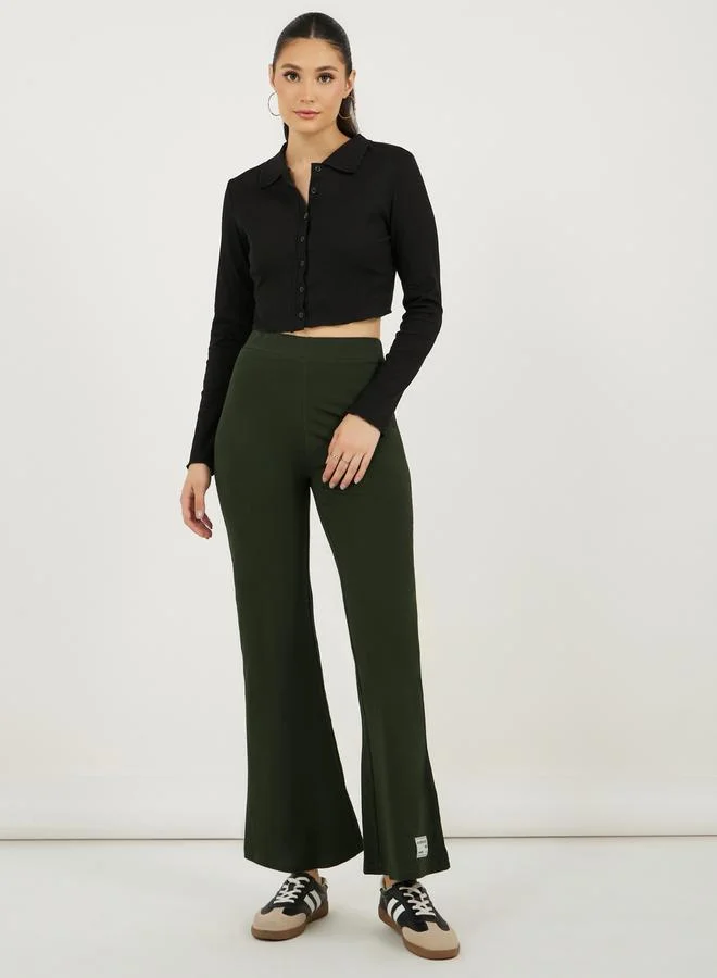 Badge Detail Fit and Flare Leggings Solid