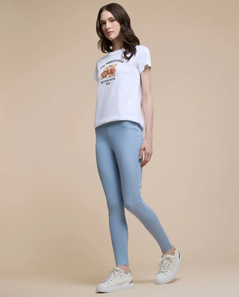 Solid Elastic Waist Jeggings