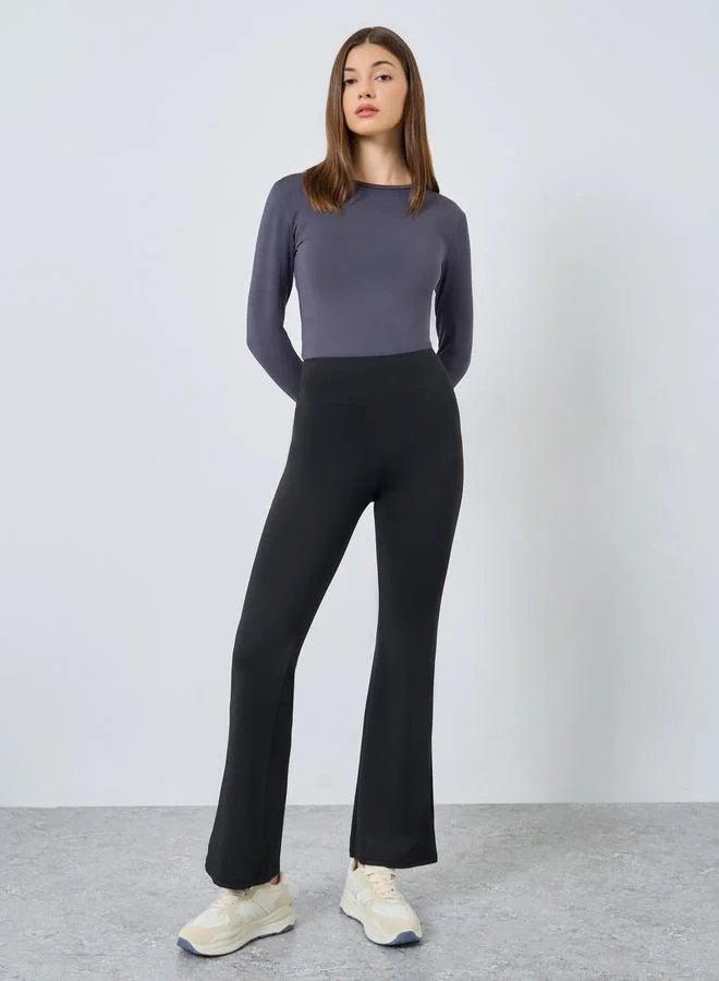 Women Solid Flared Leggings Black