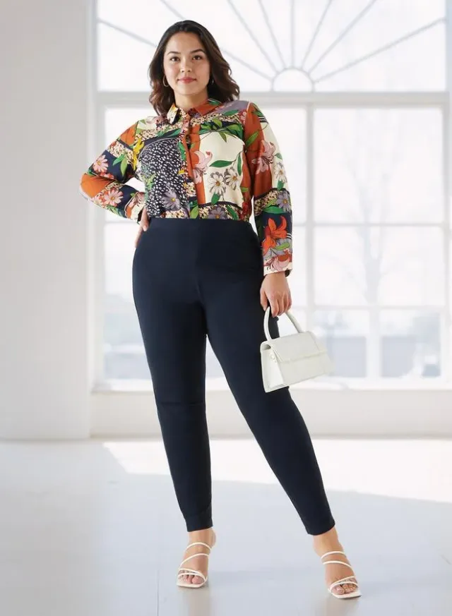 Plus Size Navy Cotton Blend Leggings with Elastic Waistband – image 2
