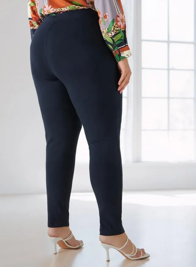 Plus Size Navy Cotton Blend Leggings with Elastic Waistband – image 3