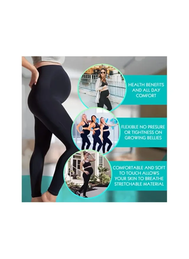 سراويل يوجا سوداء للحوامل: سراويل ضيقة فوق البطن للحمل، إغلاق مرن، ملابس نشطة مسامية وممتصة للعرق - قماش مطاطي في 4 اتجاهات – صورة 5