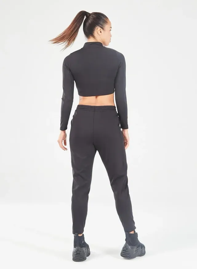 Black Cropped High-Neck Long-Sleeve Active Top for Women – image 2