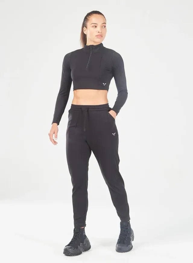 Black Cropped High-Neck Long-Sleeve Active Top for Women – image 8