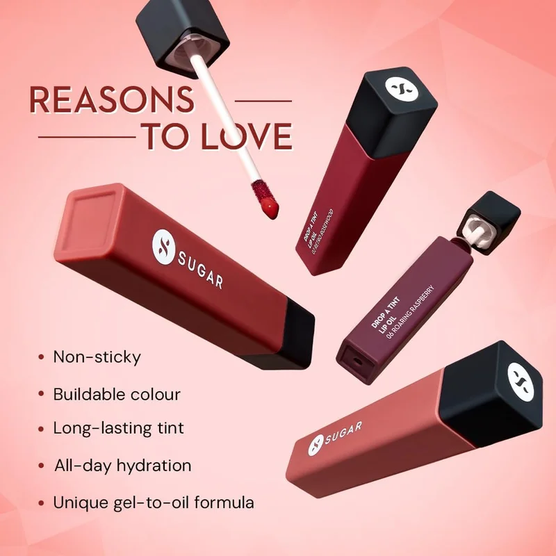 زيت شفاه SUGAR Cosmetics Drop A Tint Roaring Raspberry