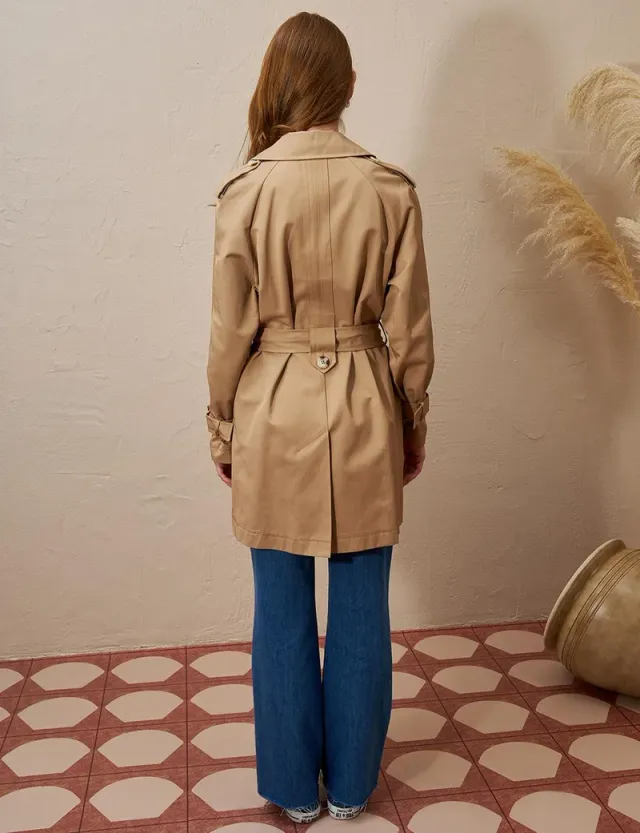 Epaulette Double Breasted Trench Coat Beige – image 6